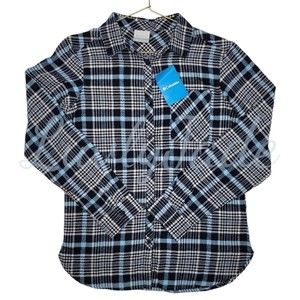 Columbia Blue Plaid Flannel Button Down Long Sleeve Shirt Women’s Size S NWT